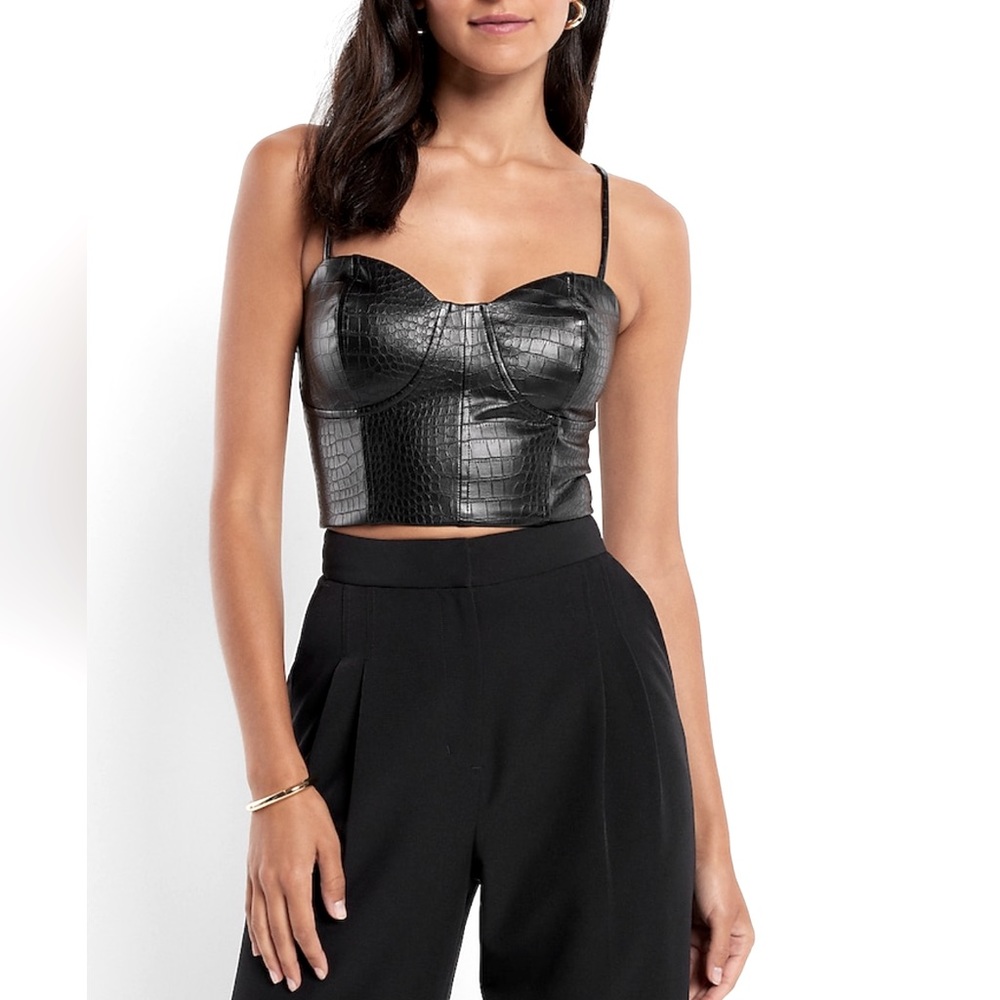Express Body Contour Croc Faux Leather Corset Cropped Top